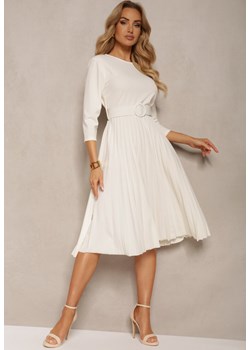 Jasnobeżowa Sukienka Plisowana z Paskiem Valfe ze sklepu Renee odzież w kategorii Sukienki - zdjęcie 172242800