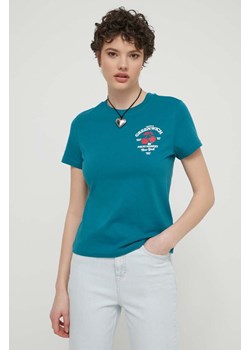 Tommy Jeans t-shirt bawełniany damski kolor turkusowy DW0DW17820 ze sklepu ANSWEAR.com w kategorii Bluzki damskie - zdjęcie 172243823
