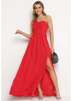 Czerwona Elegancka Rozkloszowana Sukienka na Jedno Ramię Wistlia ze sklepu Born2be Odzież w kategorii Sukienki - zdjęcie 172244193