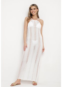 Biała Sukienka o Ażurowym Wykończeniu z Głębokim Rozcięciem Horacilla ze sklepu Born2be Odzież w kategorii Sukienki - zdjęcie 172244490