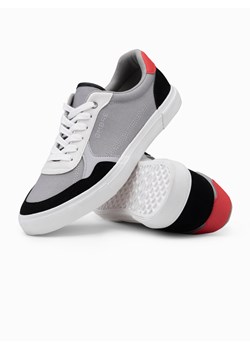 Buty męskie sneakersy z kolorowymi akcentami - szare V4 OM-FOTL-0146 ze sklepu ombre w kategorii Buty sportowe męskie - zdjęcie 172244983