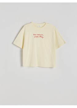 Reserved - T-shirt boxy z nadrukiem - kremowy ze sklepu Reserved w kategorii Bluzki damskie - zdjęcie 172245804