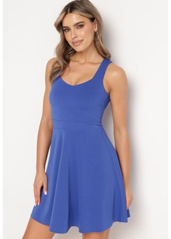 Niebieska Rozkloszowana Sukienka na Ramiączkach z Koronkowym Wycięciem na Plecach Devantia ze sklepu Born2be Odzież w kategorii Sukienki - zdjęcie 172245922