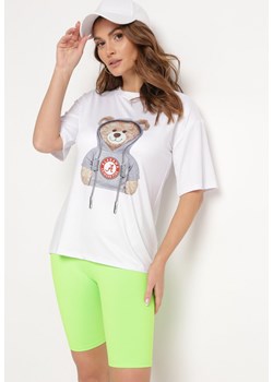 Zielono-Biały Komplet T-shirt z Ozdobnym Nadrukiem Szorty Typu Kolarki Wanesia ze sklepu Born2be Odzież w kategorii Komplety i garnitury damskie - zdjęcie 172246091