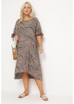 Szara Trapezowa Sukienka z Bawełny z Krótkim Rękawem Vivantia ze sklepu Born2be Odzież w kategorii Sukienki - zdjęcie 172246264