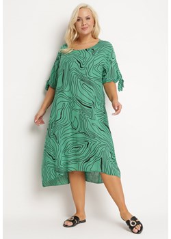 Zielona Trapezowa Sukienka z Bawełny z Krótkim Rękawem Vivantia ze sklepu Born2be Odzież w kategorii Sukienki - zdjęcie 172246270