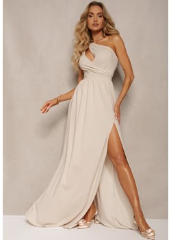 Beżowa Asymetryczna Sukienka Rozkloszowana Maxi Adavia ze sklepu Renee odzież w kategorii Sukienki - zdjęcie 172246581