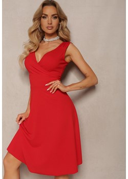 Czerwona Kopertowa Sukienka Wieczorowa na Ramiączkach Puremia ze sklepu Renee odzież w kategorii Sukienki - zdjęcie 172246811