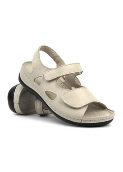 Skórzane sandały damskie na rzepy - Helios 1203, jasnoszare ze sklepu ulubioneobuwie w kategorii Sandały damskie - zdjęcie 172248260