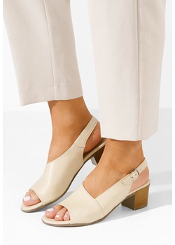 Beżowe sandały na słupku Riona V2 ze sklepu Zapatos w kategorii Sandały damskie - zdjęcie 172249481