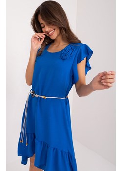 Asymetryczna sukienka z falbaną kobaltowa DHJ-SK-8921.98, Kolor kobalt, Rozmiar uniwersalny, ITALY MODA ze sklepu Primodo w kategorii Sukienki - zdjęcie 172251684