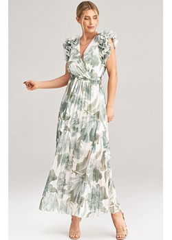 Plisowana maxi sukienka M1005/166, Kolor ecru-zielony, Rozmiar uniwersalny, Figl ze sklepu Primodo w kategorii Sukienki - zdjęcie 172251713
