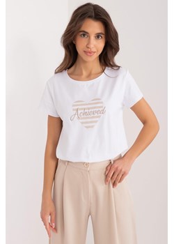 T-Shirt z printem Basic Feel Good biało-beżowy ze sklepu 5.10.15 w kategorii Bluzki damskie - zdjęcie 172251953