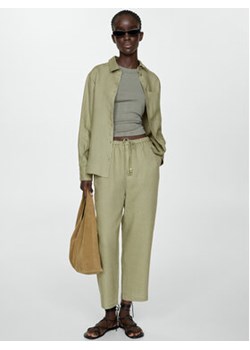 Mango Spodnie materiałowe Linen 67075724 Zielony Regular Fit ze sklepu MODIVO w kategorii Spodnie damskie - zdjęcie 172254804
