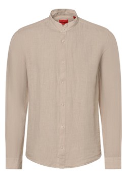 HUGO Męska koszula lniana - Elvory Mężczyźni Slim Fit len kitt jednolity ze sklepu vangraaf w kategorii Koszule męskie - zdjęcie 172255910