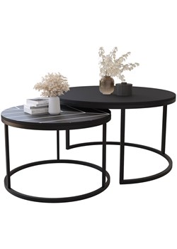 Podwójny okrągły stolik kawowy czarny + print - Onrero 4X ze sklepu Edinos.pl w kategorii Stoliki kawowe - zdjęcie 172260912