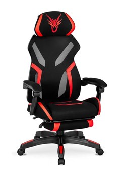 Czarno-czerwony fotel gamingowy z podnóżkiem - Olfi ze sklepu Edinos.pl w kategorii Krzesła biurowe - zdjęcie 172261240