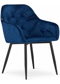 Granatowe krzesło welurowe pikowane z podłokietnikami - Antal 3X ze sklepu Edinos.pl w kategorii Krzesła - zdjęcie 172261342