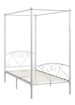 Białe metalowe łóżko z baldachimem 100x200 cm - Nila ze sklepu Edinos.pl w kategorii Łóżka i materace - zdjęcie 172261354