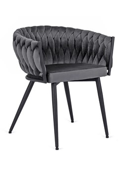 Szare welurowe krzesło z plecionką - Hado ze sklepu Edinos.pl w kategorii Krzesła - zdjęcie 172262432