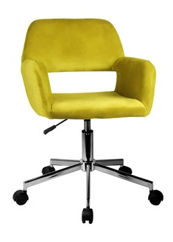 Żółty welurowy fotel na kółkach - Frokter ze sklepu Edinos.pl w kategorii Krzesła do biurka - zdjęcie 172264502