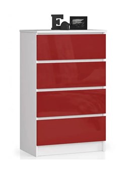 Młodzieżowa komoda z szufladami biała + czerwona połysk - Ranti 4X ze sklepu Edinos.pl w kategorii Komody - zdjęcie 172264670