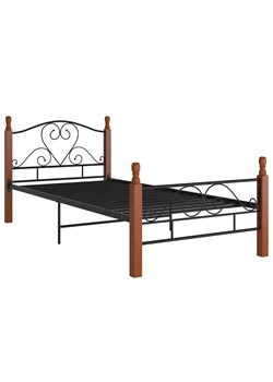 Metalowe łóżko w stylu vintage czarny + ciemny dąb 90x200 cm - Onel ze sklepu Edinos.pl w kategorii Łóżka i materace - zdjęcie 172265842