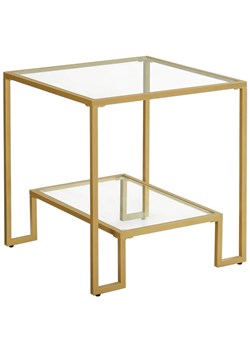 Szklany kwadratowy stolik kawowy złoty z półką - Tivi ze sklepu Edinos.pl w kategorii Stoliki kawowe - zdjęcie 172266614