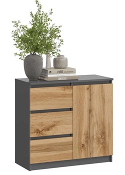 Komoda Z 3 Szufladami I Drzwiczkami Antracyt + Dąb Wotan S4-W22 ze sklepu Edinos.pl w kategorii Komody - zdjęcie 172266732