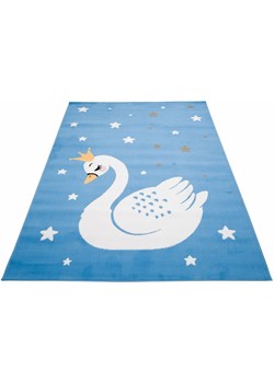 Prostokątny niebieski dywan z łabędziem w koronie - Jomi 6X ze sklepu Edinos.pl w kategorii Dywany - zdjęcie 172267260