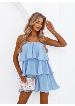 Błękitna sukienka na ramiączkach z falbanami Bailie - błękitny ze sklepu pakuten.pl w kategorii Sukienki - zdjęcie 172268833