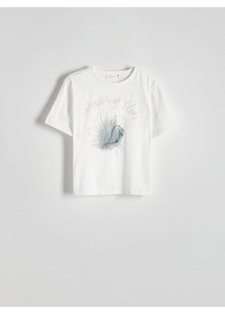 Reserved - T-shirt z aplikacją - biały ze sklepu Reserved w kategorii Bluzki damskie - zdjęcie 172270433