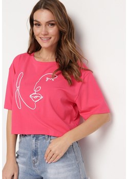 Fuksjowy Krótki Bawełniany T-shirt z Ozdobną Aplikacją ze Sznurkiem Abiola ze sklepu Born2be Odzież w kategorii Bluzki damskie - zdjęcie 172271702