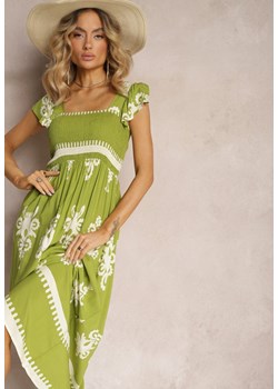 Zielona Wiskozowa Sukienka Boho z Falbankami i Gumką w Talii na Szerokich Ramiączkach Dreria ze sklepu Renee odzież w kategorii Sukienki - zdjęcie 172272200