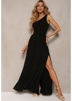 Czarna Asymetryczna Sukienka z Górą na Jedno Ramię i Plisowanym Dołem Eferia ze sklepu Renee odzież w kategorii Sukienki - zdjęcie 172272284