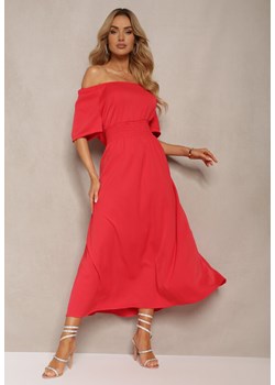 Czerwona Rozkloszowana Sukienka z Krótkim Rękawem i Gumką w Talii Katteria ze sklepu Renee odzież w kategorii Sukienki - zdjęcie 172272522