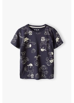 Bawełniany t-shirt dla chłopca - granatowy z nadrukami - 5.10.15. ze sklepu 5.10.15 w kategorii T-shirty chłopięce - zdjęcie 172272722