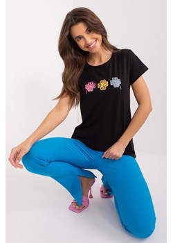 T-Shirt z ażurową aplikacją czarny ze sklepu 5.10.15 w kategorii Bluzki damskie - zdjęcie 172272742