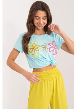 T-Shirt z kwiatową aplikacją miętowy ze sklepu 5.10.15 w kategorii Bluzki damskie - zdjęcie 172272770