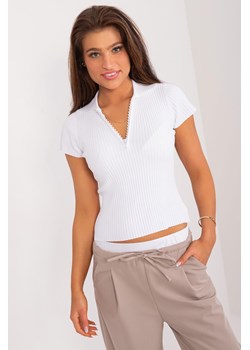 Prążkowana bluzka z zamkiem biała ze sklepu 5.10.15 w kategorii Bluzki damskie - zdjęcie 172272823