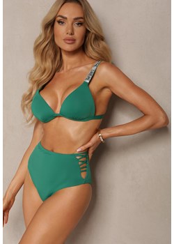 Zielone Bikini Biustonosz z Usztywnianymi Miseczkami i Cyrkoniami Majtki ze Sznurowaniem Durbia ze sklepu Renee odzież w kategorii Stroje kąpielowe - zdjęcie 172274720