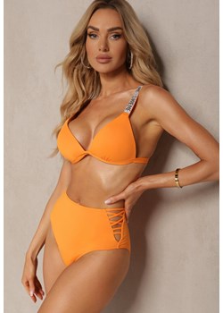 Pomarańczowe Bikini Biustonosz z Usztywnianymi Miseczkami i Cyrkoniami Majtki ze Sznurowaniem Durbia ze sklepu Renee odzież w kategorii Stroje kąpielowe - zdjęcie 172274724