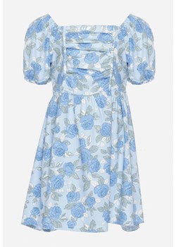Niebieska Bawełniana Sukienka w Kwiatowy Print z Bufiastymi Rękawami Flospia ze sklepu Born2be Odzież w kategorii Sukienki dziewczęce - zdjęcie 172275872