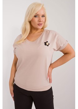 Bluzka plus size z krótkim rękawem beżowa ze sklepu 5.10.15 w kategorii Bluzki damskie - zdjęcie 172276464