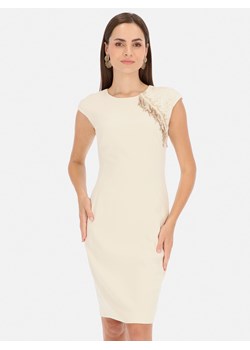 Sukienka ecru z koronkową wstawką L'AF Bril: elegancka, na wesele ze sklepu Eye For Fashion w kategorii Sukienki - zdjęcie 172276614