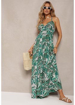 Zielona Sukienka z Wiskozy Wiązana na Szyi ze Ściągaczem pod Biustem Xerbia ze sklepu Renee odzież w kategorii Sukienki - zdjęcie 172278521