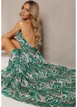 Zielona Sukienka z Wiskozy Wiązana na Szyi ze Ściągaczem pod Biustem Xerbia ze sklepu Renee odzież w kategorii Sukienki - zdjęcie 172278523