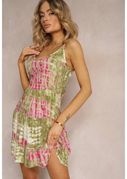 Zielono-Różowa Wiskozowa Sukienka na Ramiączkach Hovemia ze sklepu Renee odzież w kategorii Sukienki - zdjęcie 172278573