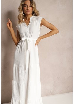Biała Sukienka z Paskiem w Talii o Rozkloszowanym Fasonie bez Rękawów Ellasin ze sklepu Renee odzież w kategorii Sukienki - zdjęcie 172278583