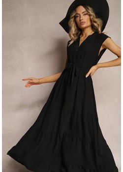 Czarna Sukienka z Paskiem w Talii o Rozkloszowanym Fasonie bez Rękawów Ellasin ze sklepu Renee odzież w kategorii Sukienki - zdjęcie 172278593